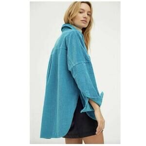 Free People X CP Shades Cord Buttondown Shirt Corduroy Blue Oversize Size XS